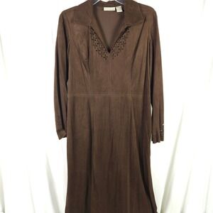 Vintage Studio Ease Brown V-Neck Long Sleeve Midi Dress 12P‎ 20x49